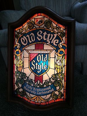 Vtg Old Style Bar Light Faux Stained Gl Hieleman Beer Sign Vtg Old Style Bar Light Faux Stained Gl Hieleman Beer Sign