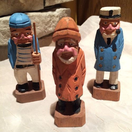 Vintage Set of 3 Nautical CAPTAIN SAILOR SEAMAN Hand Carved Wood Figures Antique Price Guide