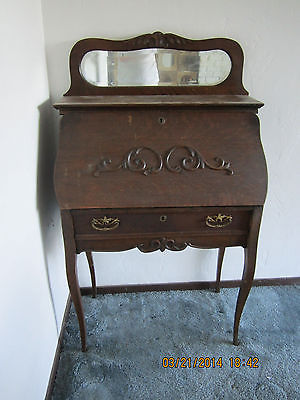 Antique Victorian Oak Ladies Secretary Writing Desk With Original