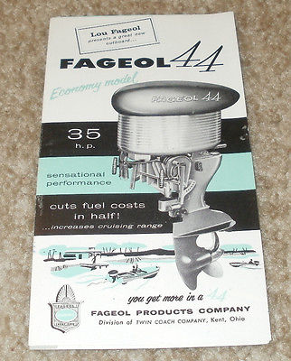 VINTAGE FAGEOL 44 BOAT MOTOR BROCHURE FOLD OUT EPHEMERA Antique