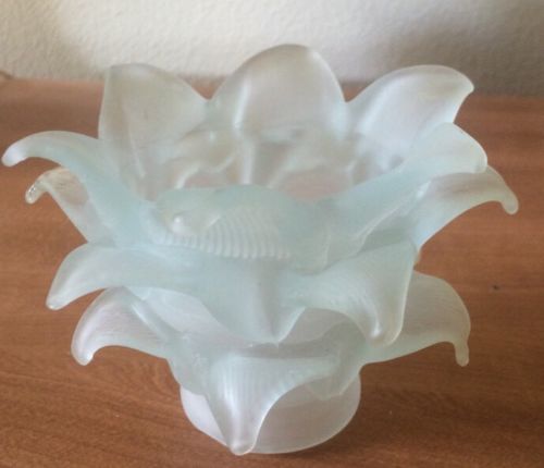 Antique Art Deco Frosted Satin Clear Glass Petal Flower Lamp Shade Antique Art Deco Frosted Satin Clear Glass Petal Flower Lamp Shade French