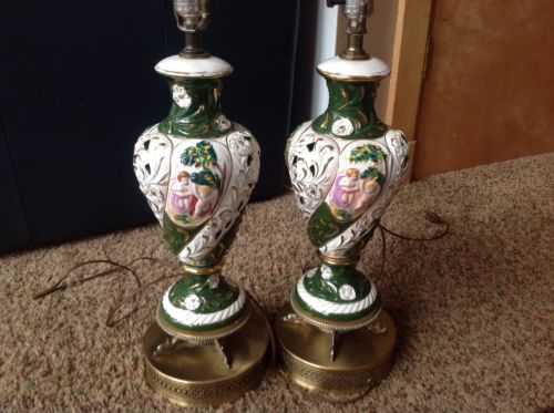 Vintage Pair Capodimonte Ceramic Lamps Hand Painted Italy Antique Price Guide Details Page