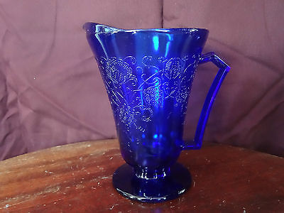 Depression Hazel Atlas Florentine Cobalt Blue Pitcher Rare Pattern Free