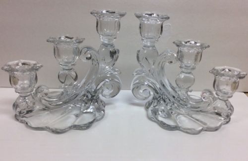 Cambridge Clear Glass 3 Lite Tier Candle Holder Caprice Pattern