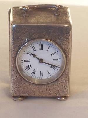 HEAVY VICTORIAN ANTIQUE SILVER SMALL CARRIAGE CLOCK WORKING ORDER ...