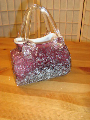 Unique Amethyst Milk Glass Hand Blown Studio Art Purse Handbag