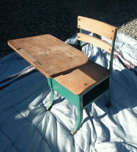 Vintage School Desk - 1950s - Elementary Grammar Childs with Cubby wood ...