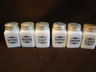 white milk glass spice jars