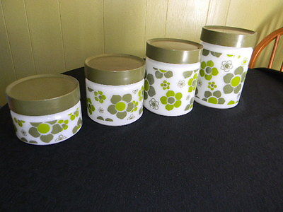Vintage Anchor Hocking Green Flower Milk Glass Canister Set Antique Price Guide Details Page Depression era green glass hobnail dresser set by l. vintage anchor hocking green flower