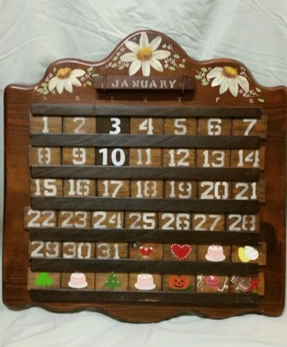VINTAGE Rustic Wood Perpetual Wooden Calendar Wall Hanging Calendar