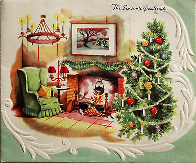 1950's Living Room Scene Fireplace Chandelier Xmas Tree Vintage ...