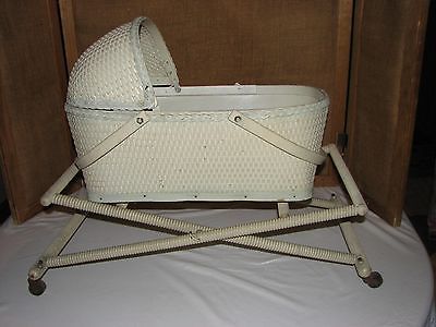Vintage Redman Wicker Baby Doll Cradle Bassinet Basket Stroller