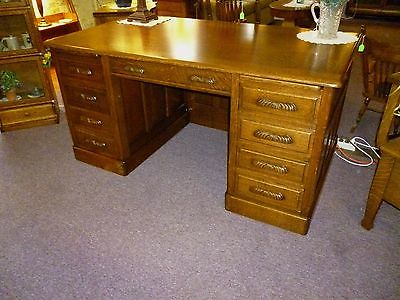 Antique Oak Desk Executive Style Quartersawn Tiger Oak Raised