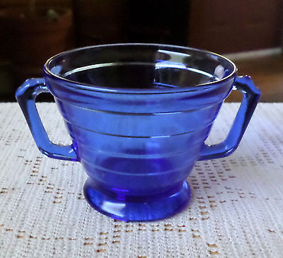 Vintage Hazel Atlas Cobalt Blue Depression Glass Moderntone Footed