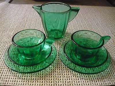 Vintage Akro Agate Green Interior Panel Childs Play Time Glass Tea Set ...