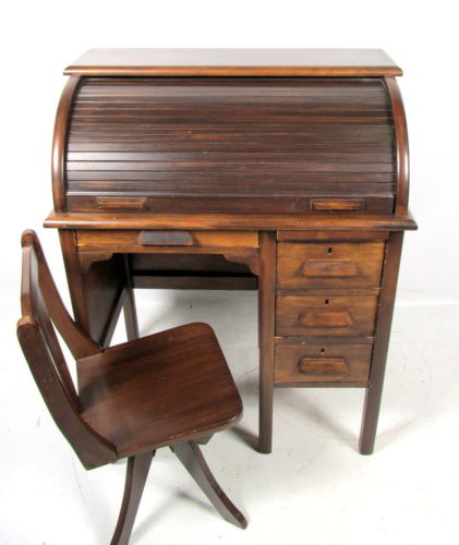 Antique Childs Rolltop Desk Swivel Chair Childrens Furniture