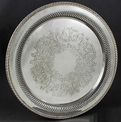 oneida round silver tray pierced serving plate floral platter antique completed status