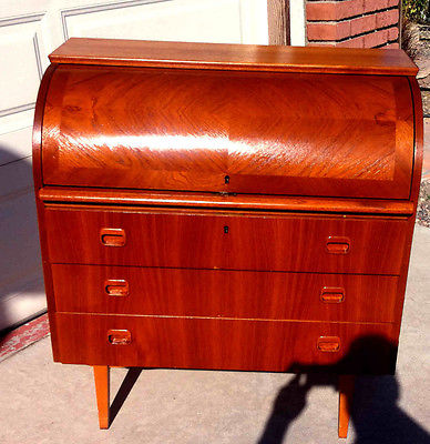 Danish Modern Roll Top Cylinder Desk Mid Century Vintage Egon