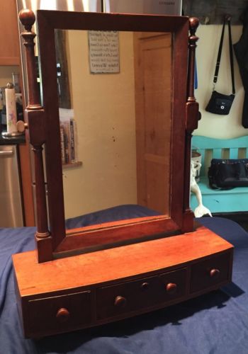 Vintage Dresser Top Swivel 3 Drawer Shaving Mirror Antique