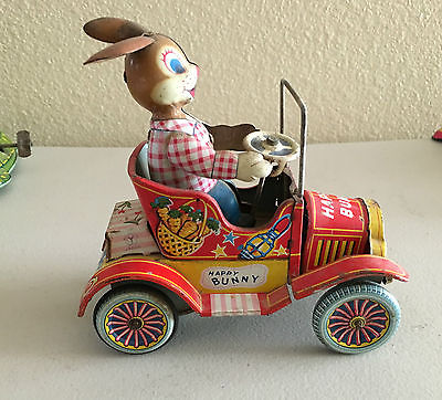 YONEZAWA HAPPY BUNNY FRICTION  TOY CAR 1957 