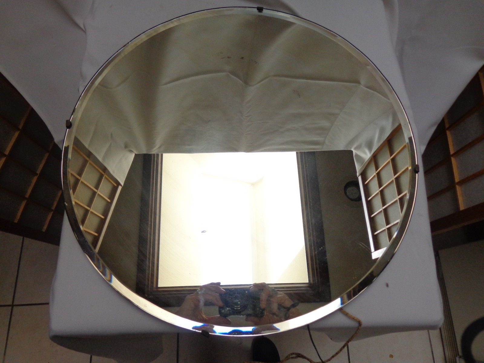 Vintage Art Deco Round Beveled Glass Mirror 18 Across