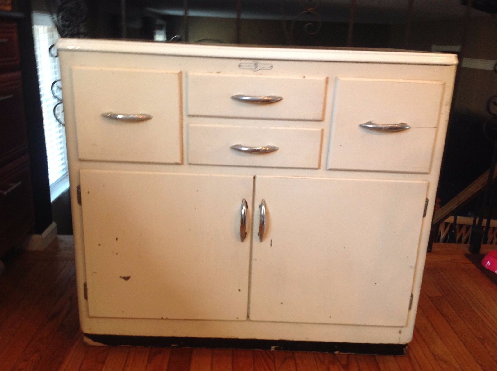 Antique Hoosier White Porcelain Enamel Top Wood Kitchen Table