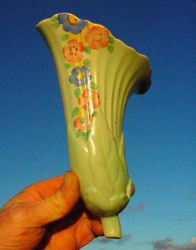 Antique Trumpet Flower Wall Pocket Vase Empire Ware Hand Painted