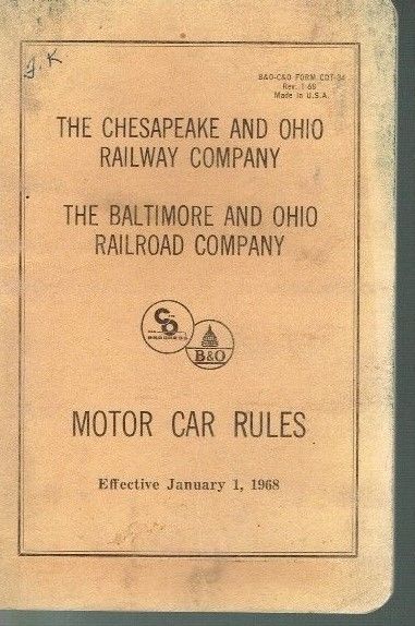 C&O - B&O MOTOR CAR RULE BOOK -- 1968 -- GOOD COND. -- Antique Price