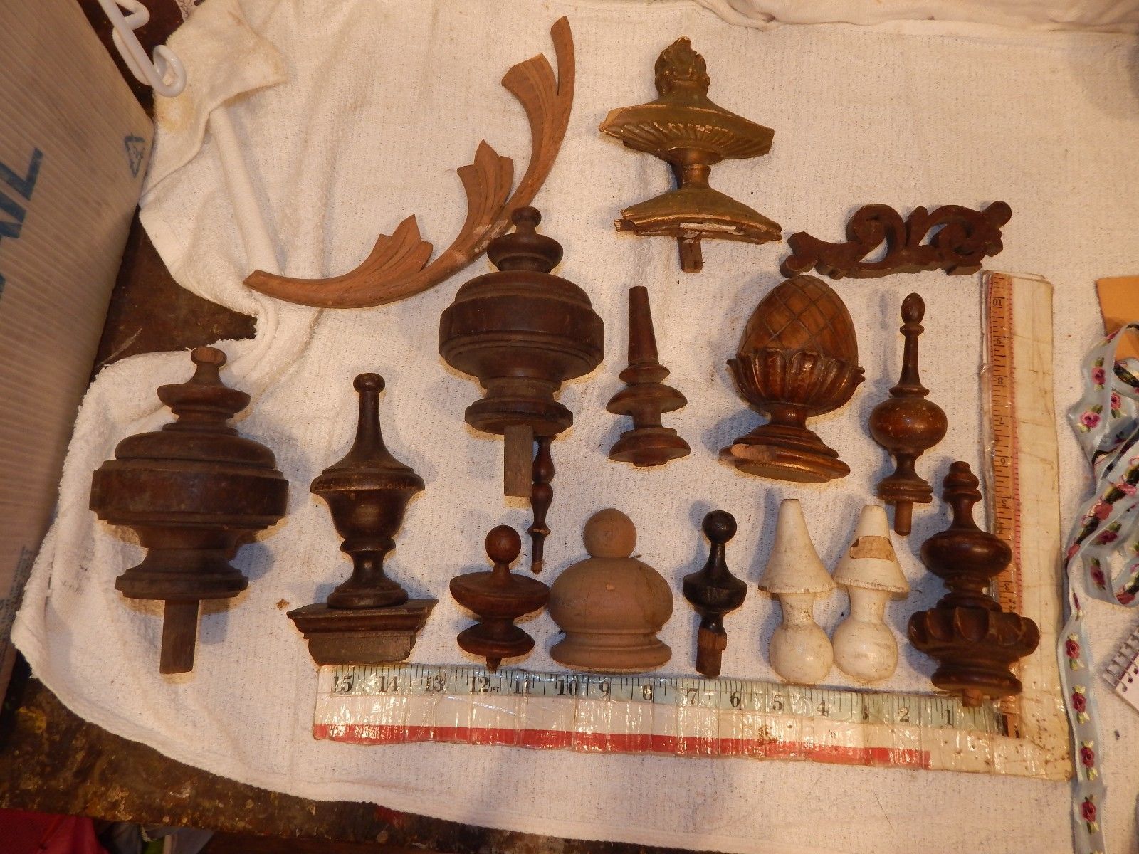 antique finials wood wooden carved turned vintage parts furniture