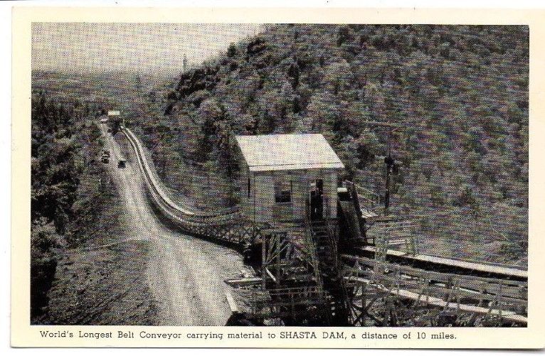 Shasta Dam CA World's Longest Conveyor Belt Printed Photo Postcard