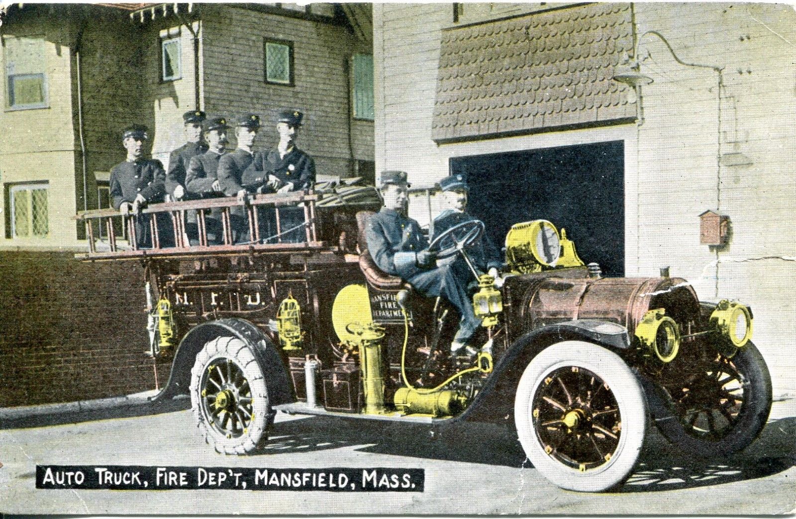 Circa 1920's Auto Truck Fire Department Mansfield Massachusetts Photo Postcard Antique Price