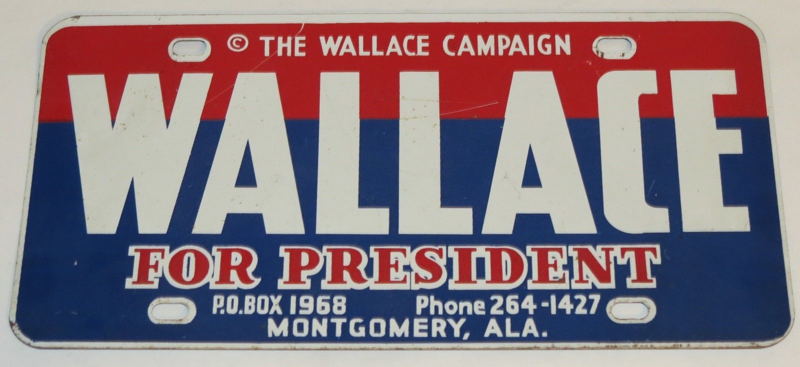 Original 1968 Wallace Campaign Wallace for President License