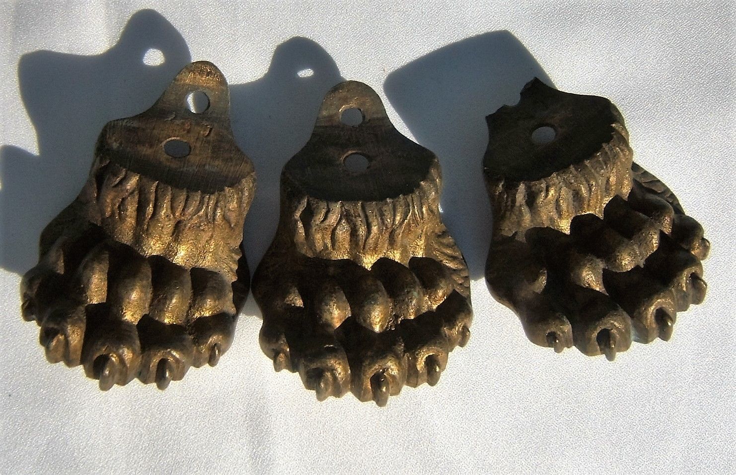 Antique Cast Brass Furniture Feet Holder Lion Paws Vintage Pair Old