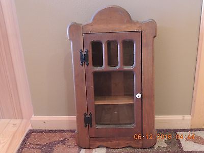 Old Primitive Wood Wall Cabinet With Glass And Shelves Antique
