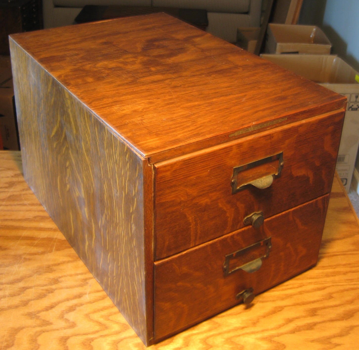 Antique Automatic File & Index Co. card oak twodrawer library storage