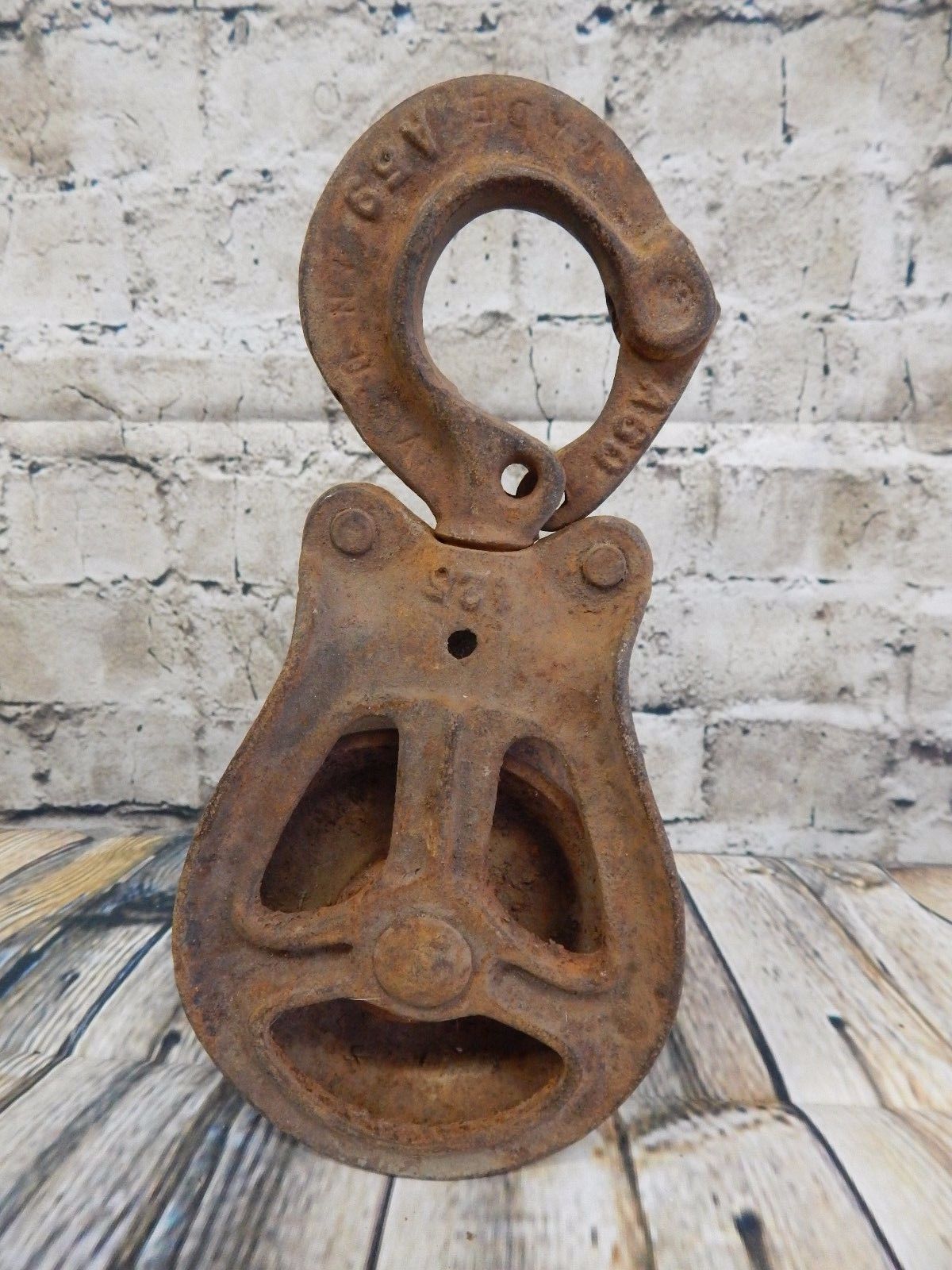 Antique Embossed Cast Iron Louden Barn Pulley Vtg Industrial Cabin ...