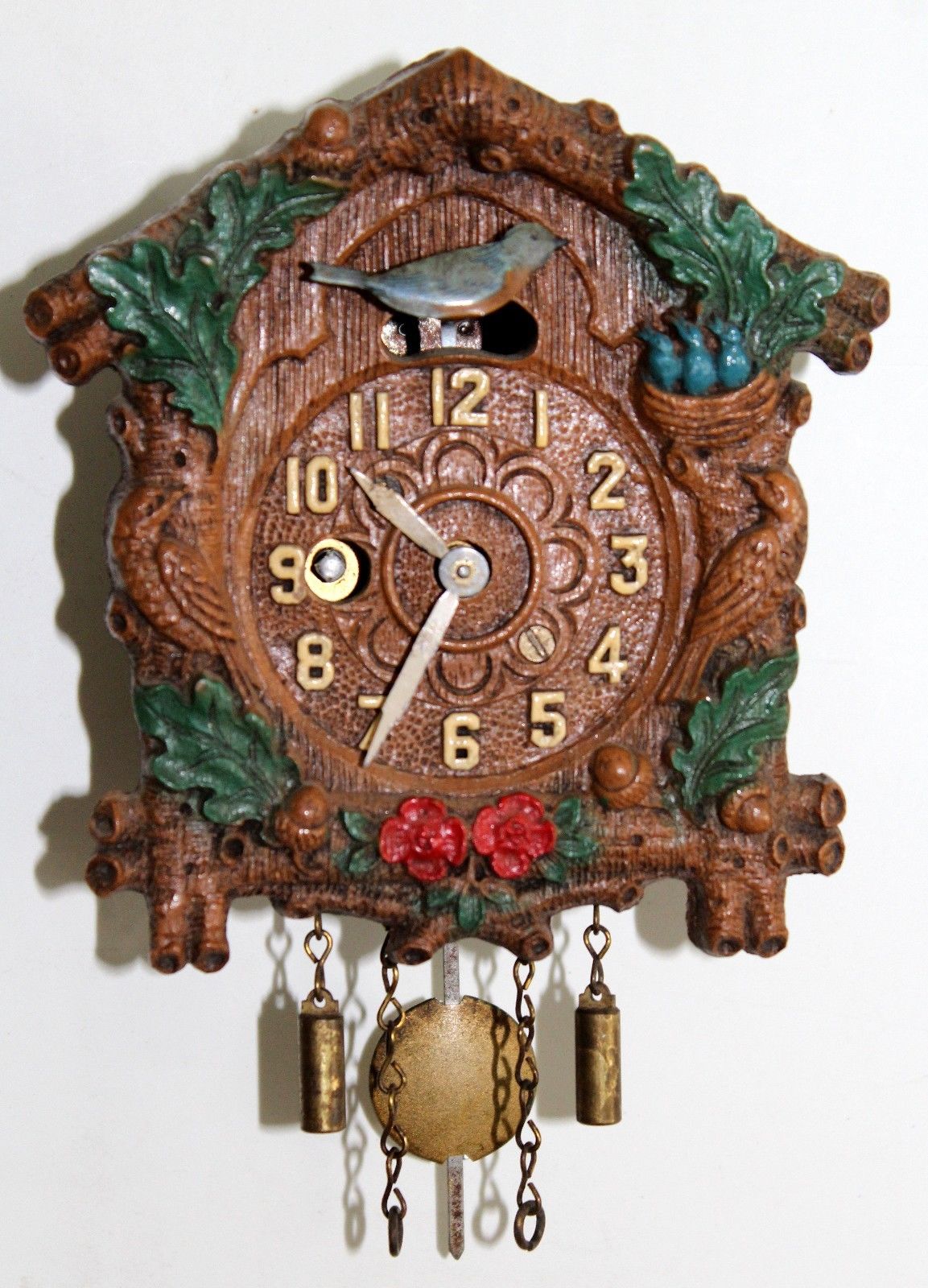 26 Antique Keebler 'Bluebird Clock with Oak Leaves' Mini Cuckoo Clock