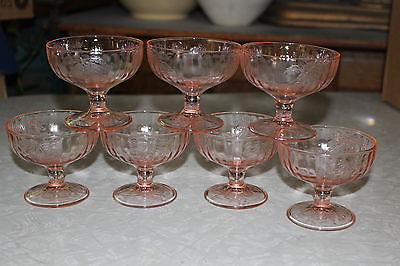 7 Vtg Pink Hazel Atlas Depression Glass Embossed Fruits Pattern