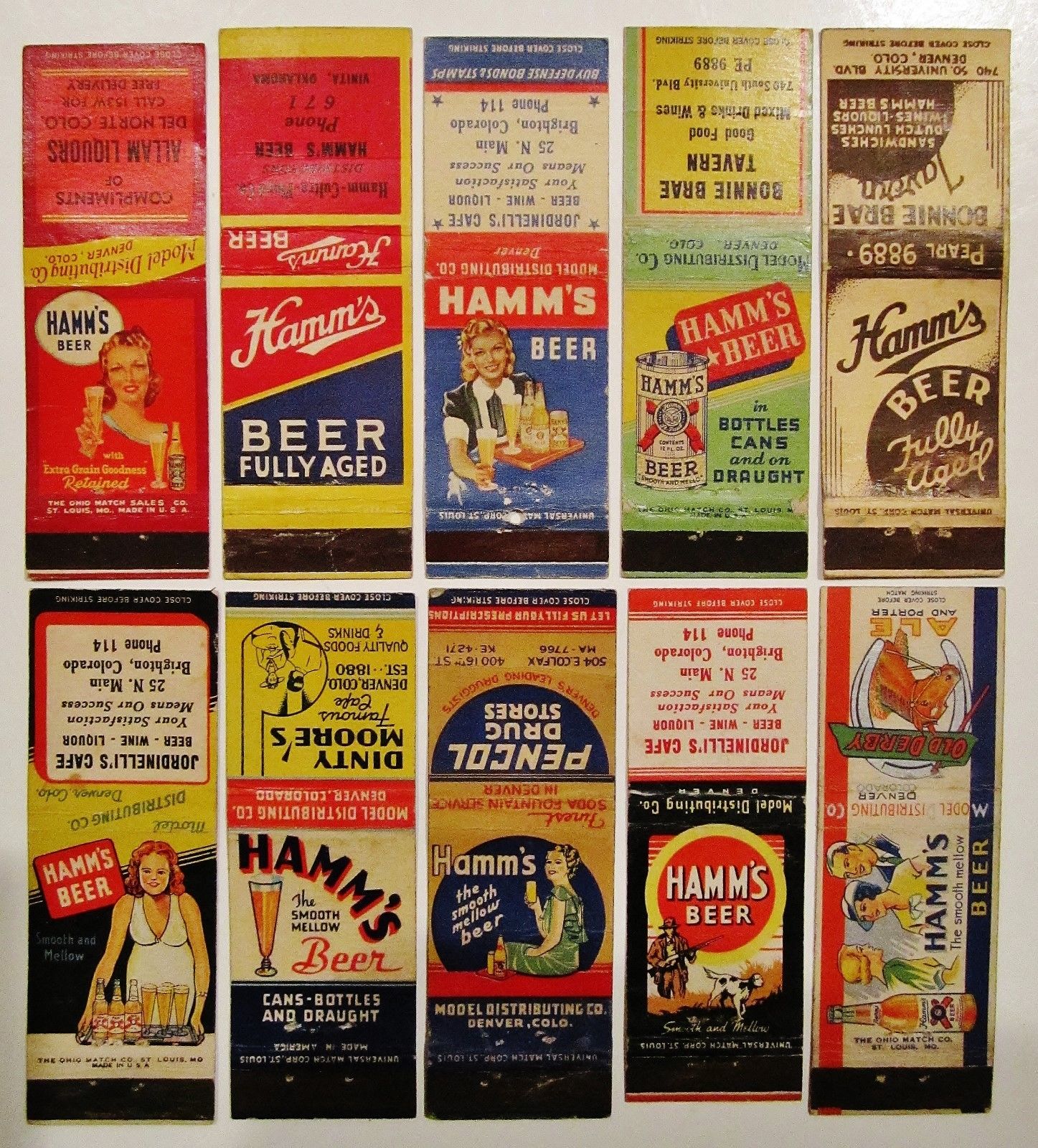 #2 (10) Different Vintage 1930's HAMM'S BEER Matchbook Covers St. Paul ...