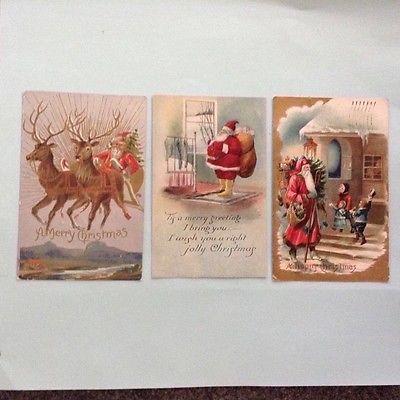 1903 Vintage Christmas Santa Claus Postcards 2 embossed posted Germany ...