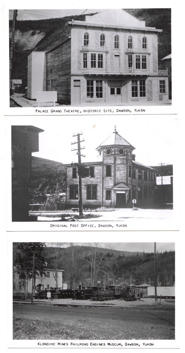 3 rppc DAWSON Yukon. Palace Theatre, Post Office, Klondike Mines