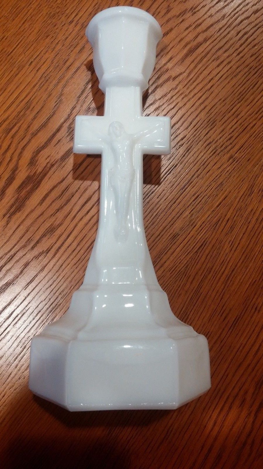 Vtg Milk Glass Cross Crucifix Candlestick Candle Holder 9 1/2