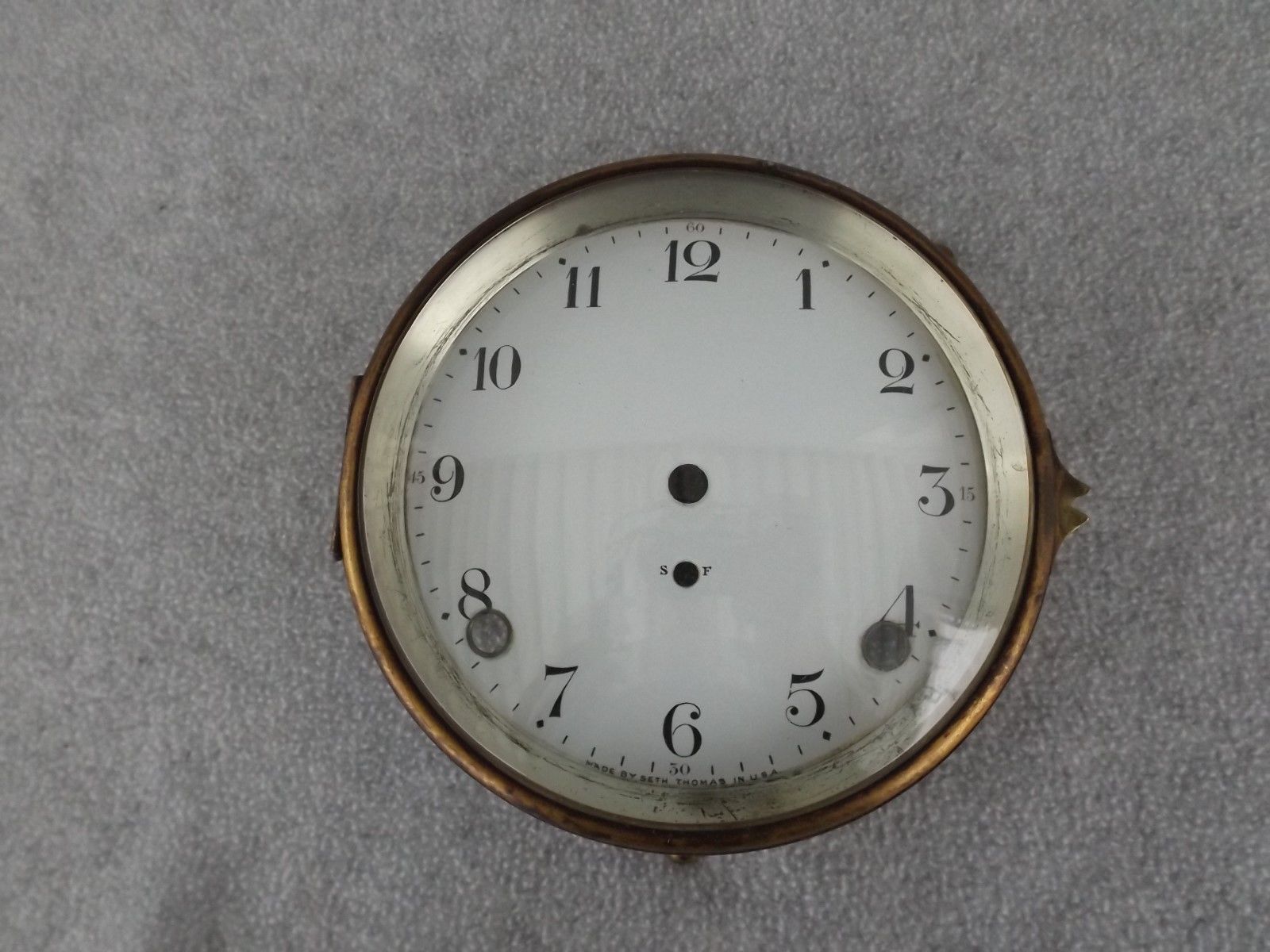 OLD ANTIQUE SETH THOMAS MANTLE SHELF PORCELAIN DIAL BEZEL GLASS CLOCK