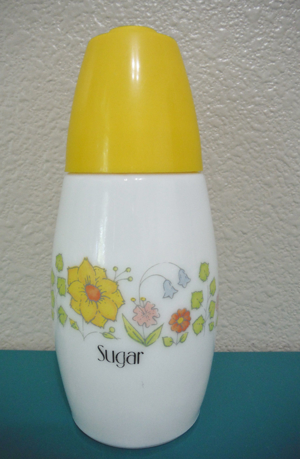 Vintage Westinghouse White Milk Glass Sugar Dispenser, With Yellow/ Lid/ Flowers Antique