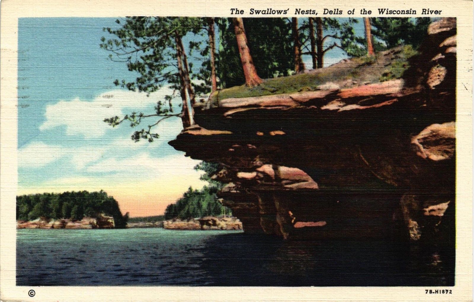 DR JIM STAMPS US THE SWALLOWS NESTS WISCONSIN DELLS LINEN POSTCARD