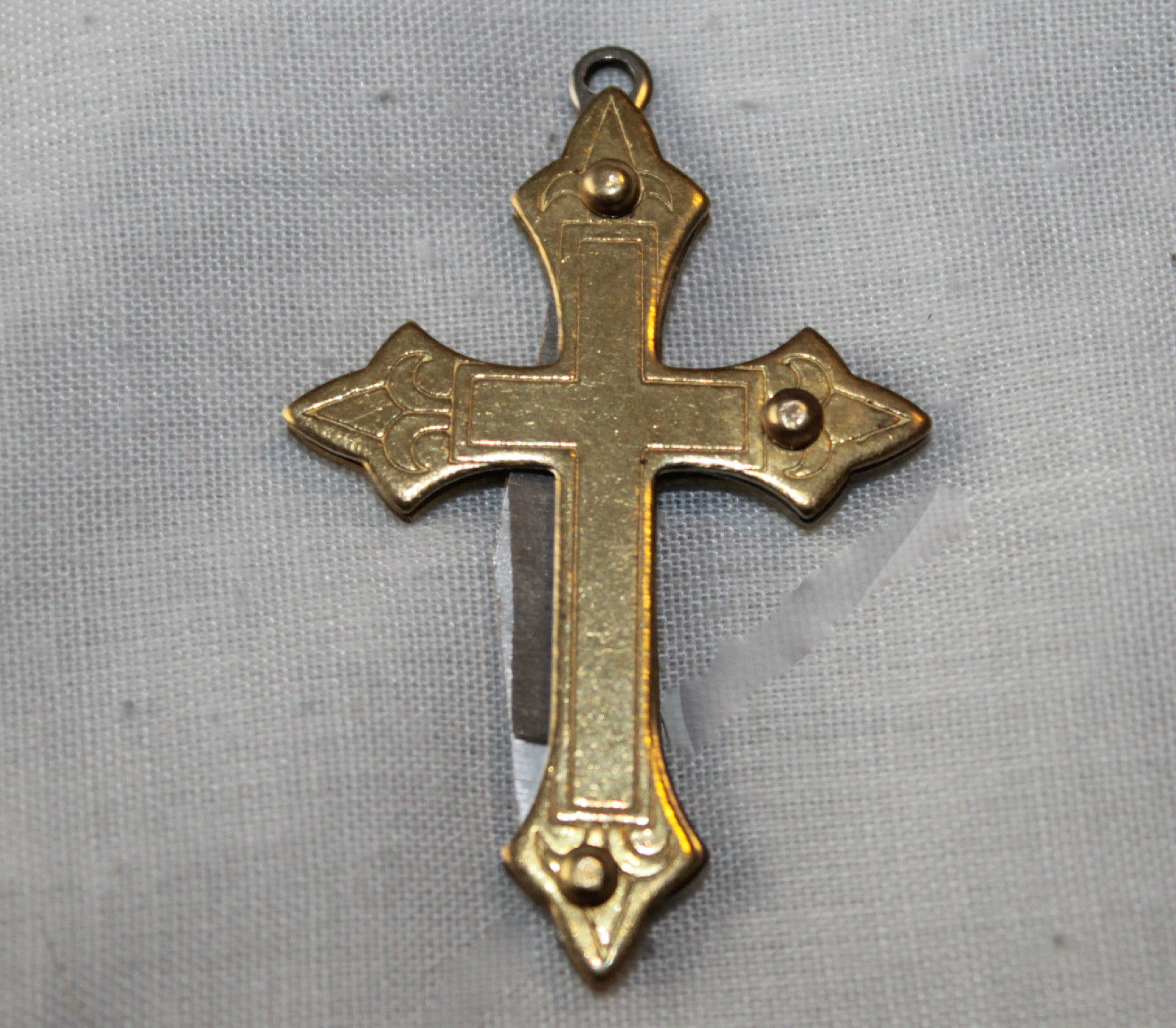 VINTAGE CRUCIFIX CROSS SINGLE BLADE FOLDING POCKET KNIFE/ KEY CHAIN ...