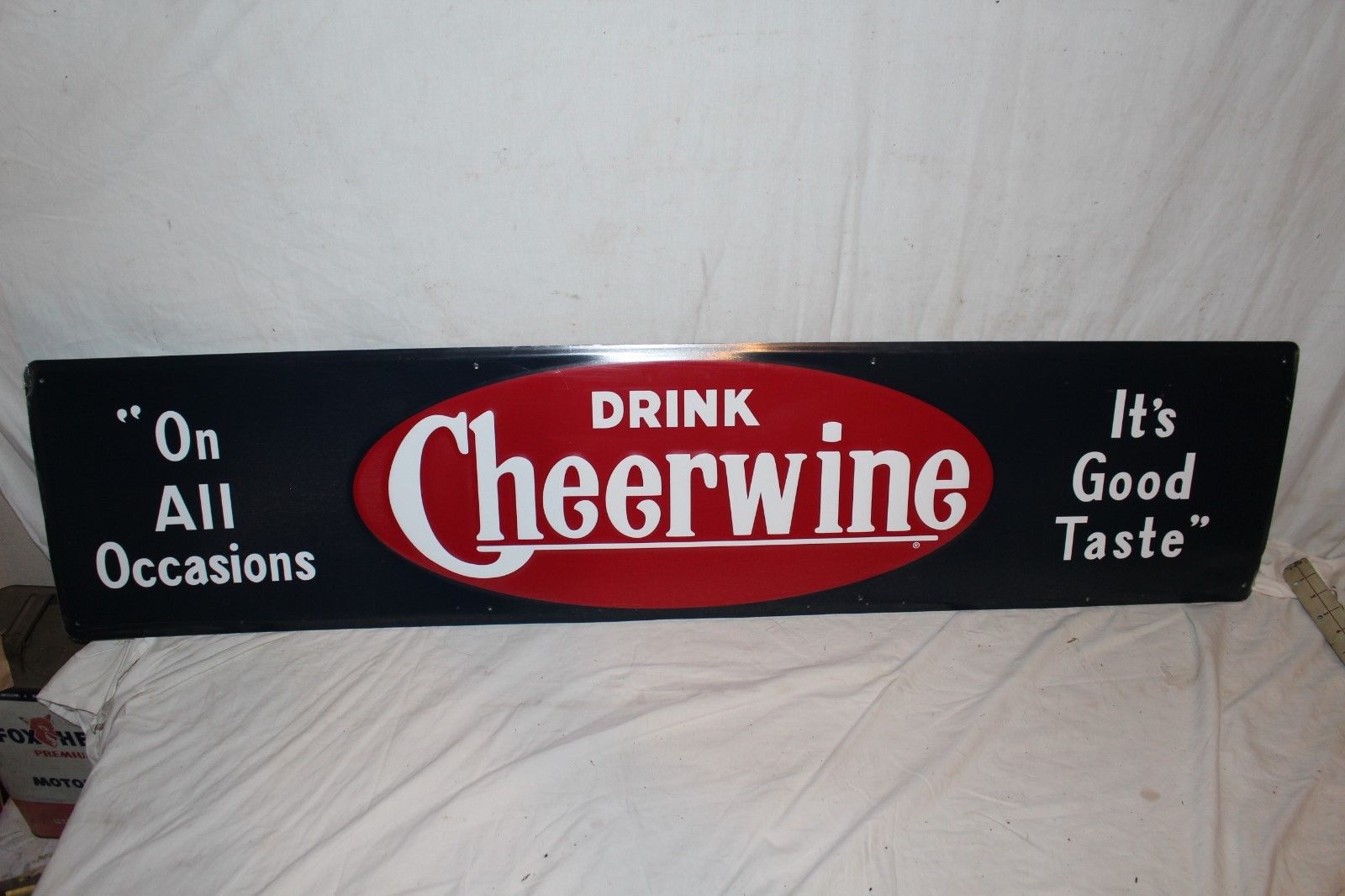 Large Repro of a Vintage Cheerwine Soda Bench Sign Embossed 11 x 48