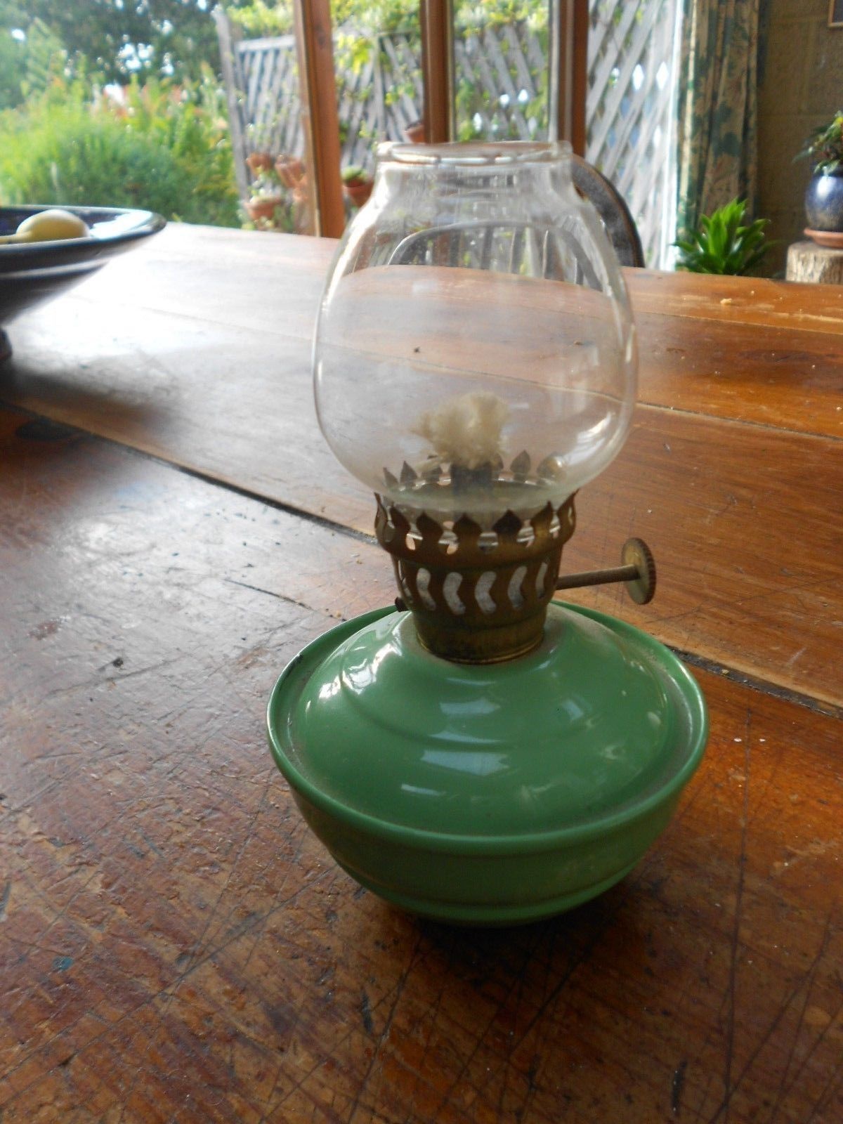 Vintage Kelly Nursery Oil Lamp Green. Antique Price Guide Details Page