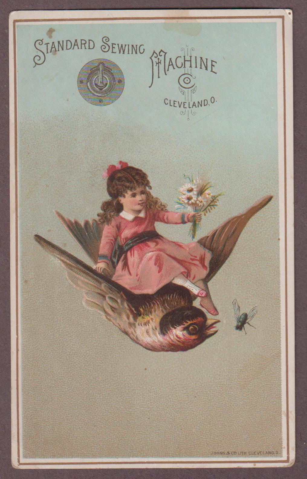 Standard Sewing Machine Cleveland Ohio Victorian Trade Card Girl Flying