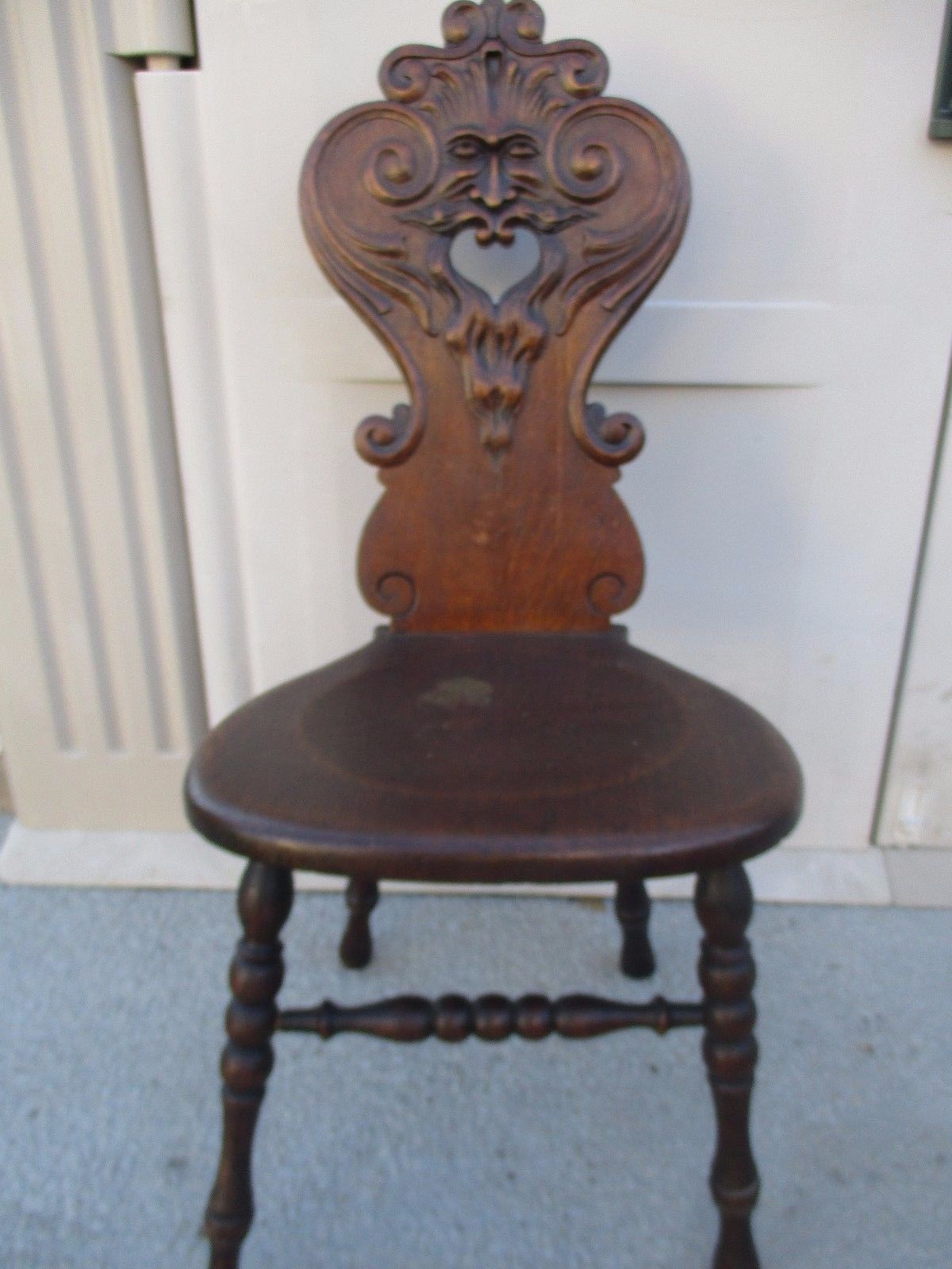 Antique Hand Carved Wood Chair Unique Very Unusual North Wind Face